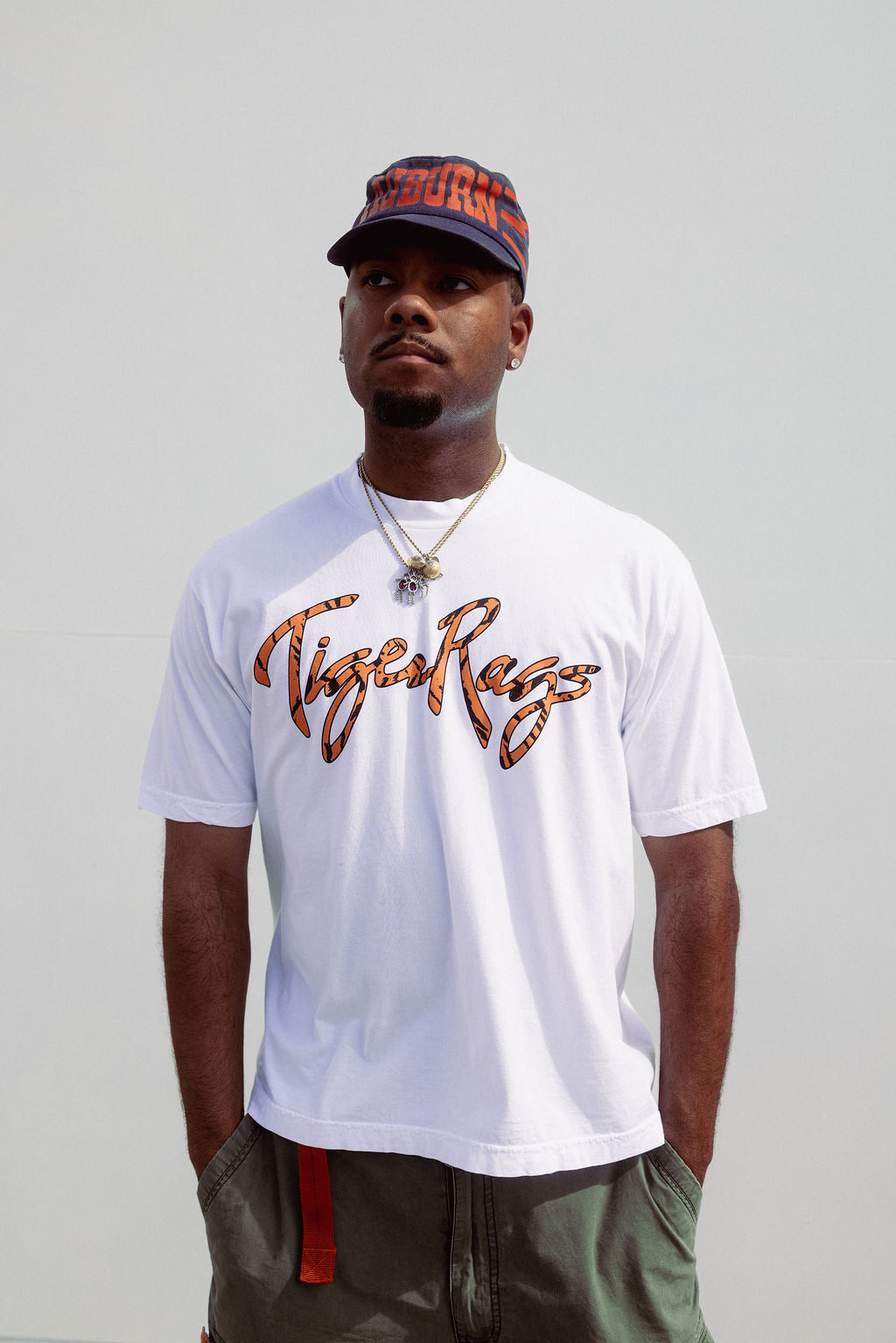 Tiger Rags Script Tiger Stripe Tee