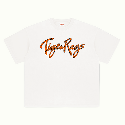 Tiger Rags Script Tiger Stripe Tee